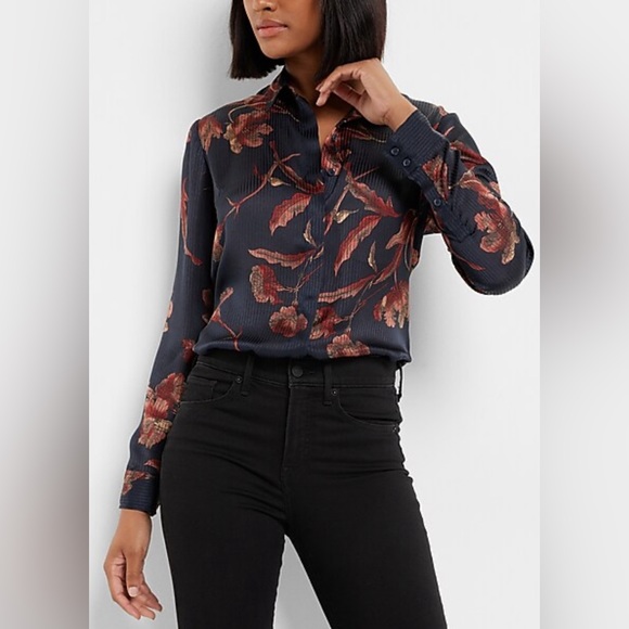 Express Tops - Express Satin Printed Stripe Portofino Shirt